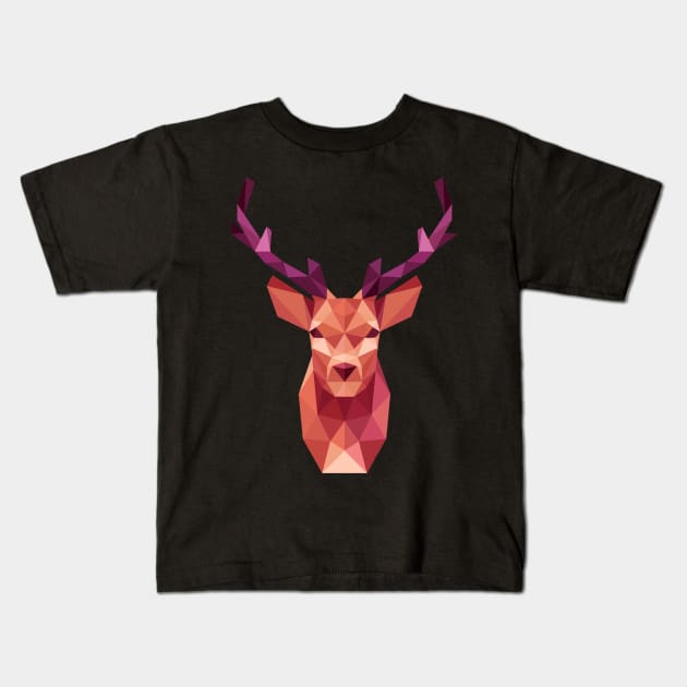 Deer T-Shirt - Deer Face Polygon Design Kids T-Shirt by TeesHood